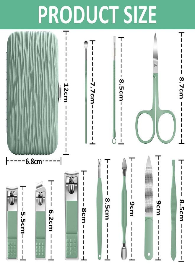 BLESWIN 10-Piece Nail Clipper Manicure Set, Professional Small Nail Care Kit , Nail Clipper Set for Women Men, Ladies Compact Manicure Tools in Case Green Leather Nail Care Gift Set. - Image 4